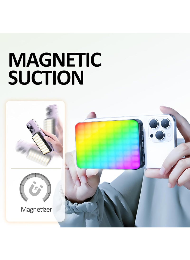 RGB Magnetic Selfie Light, Portable 360° Full Color RGB Video Light Compatible with Magsafe Rechargeable Portable Clip Fill Light with 9 Lights Modes for Phone Camera Laptop Camera