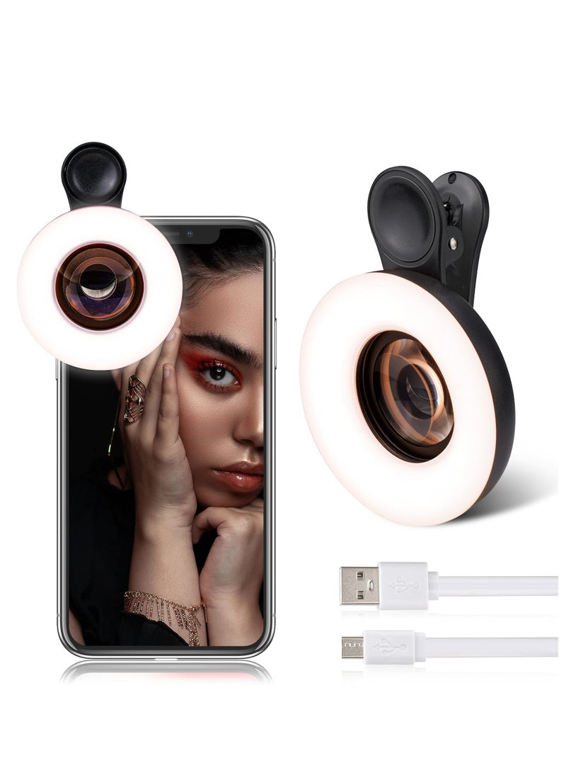 SOLARAE Portable Rechargeable Phone Lens Macro Light Mini Clip Ring Light Lens for iPhone/Android - Image 1