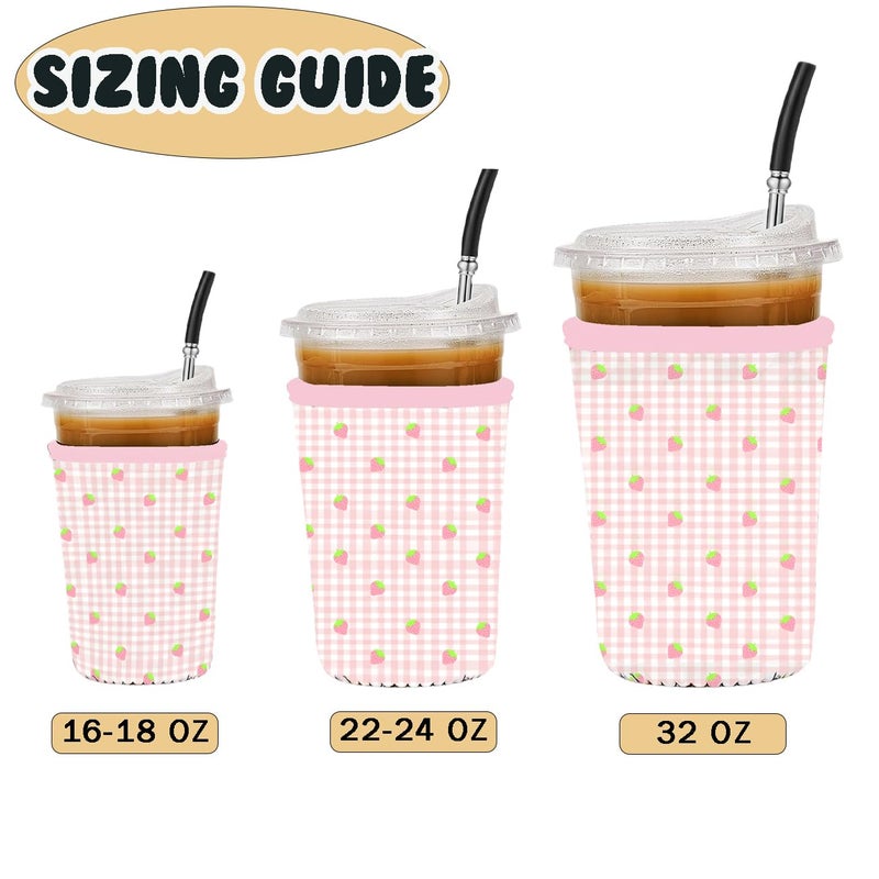 Haevola Reusable 3-Pack Iced Coffee Cup Sleeve, Insulated Neoprene, Beverage Holder for Iced Coffee, Durable Drink Sleeve for Cold Beverages, Strawberry Grid - Image 5