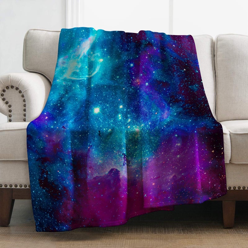Levens Galaxy Space Throw Blanket Gifts for Women Girls Boys Science Fiction Print Decor for Bedroom Living Room Birthday Christmas Soft Cozy Home Lightweight Throw Blankets Black 50x60