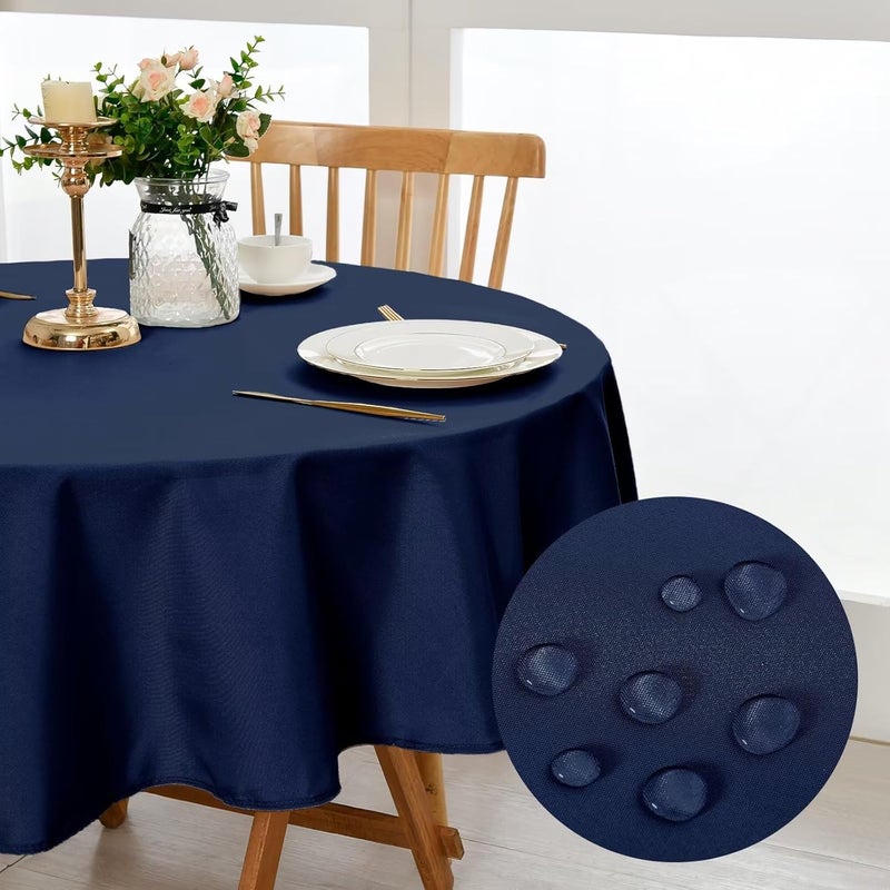 DWCN Dark Blue Round Tablecloth, Stain Protection, Washable Table Linen, Waterproof Tablecloth for Dining Room, Garden, Party, Weddings or Household, 160 cm - Image 1