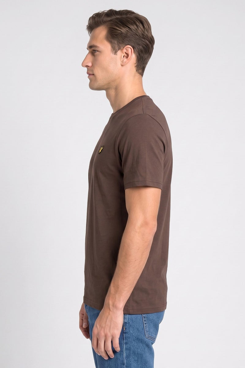 Lyle & Scott Men Crew Neck Short Sleeve Embroidered Logo T-Shirt, Dark Brown - Image 3