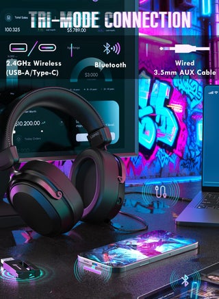 سماعة الألعاب اللاسلكية L30 Pro، سماعات ألعاب USB بتردد 2.4 جيجاهرتز مع بلوتوث 5.2، بطارية تدوم 50 ساعة، ميكروفون عازل للضوضاء، منفذ سلكي 3.5 ملم، سماعة لاسلكية لأجهزة الكمبيوتر، نينتندو سويتش، بلاي ستيشن 5، بلاي ستيشن 4، وماك - view 2
