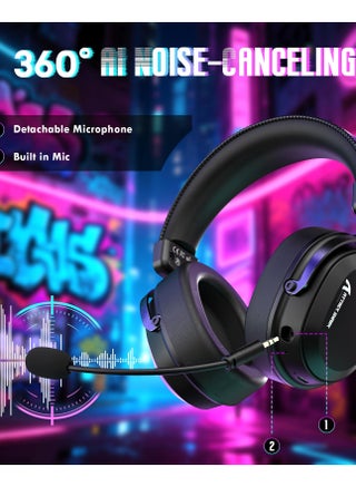 سماعة الألعاب اللاسلكية L30 Pro، سماعات ألعاب USB بتردد 2.4 جيجاهرتز مع بلوتوث 5.2، بطارية تدوم 50 ساعة، ميكروفون عازل للضوضاء، منفذ سلكي 3.5 ملم، سماعة لاسلكية لأجهزة الكمبيوتر، نينتندو سويتش، بلاي ستيشن 5، بلاي ستيشن 4، وماك - view 5