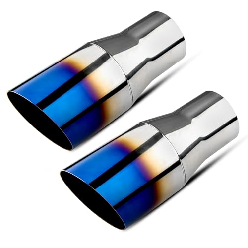 Vurkcy 2.5 inch Inlet Exhaust Tip, 3.5" Outlet 7.75" Overall Length Stainless Steel Exhaust Tail Pipe, Weld On, Sleek Angle Cut, Polished Tailpipe, Blue Burnt,2PCS - Image 1