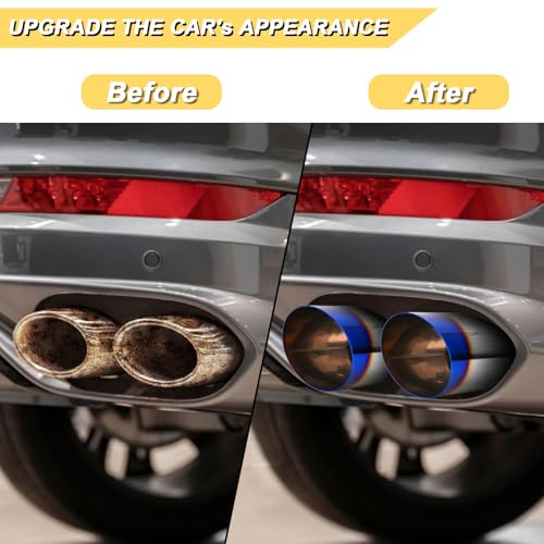 Vurkcy 2.5 inch Inlet Exhaust Tip, 3.5" Outlet 7.75" Overall Length Stainless Steel Exhaust Tail Pipe, Weld On, Sleek Angle Cut, Polished Tailpipe, Blue Burnt,2PCS - Image 5