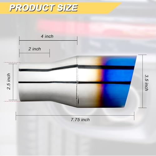 Vurkcy 2.5 inch Inlet Exhaust Tip, 3.5" Outlet 7.75" Overall Length Stainless Steel Exhaust Tail Pipe, Weld On, Sleek Angle Cut, Polished Tailpipe, Blue Burnt,2PCS - Image 3