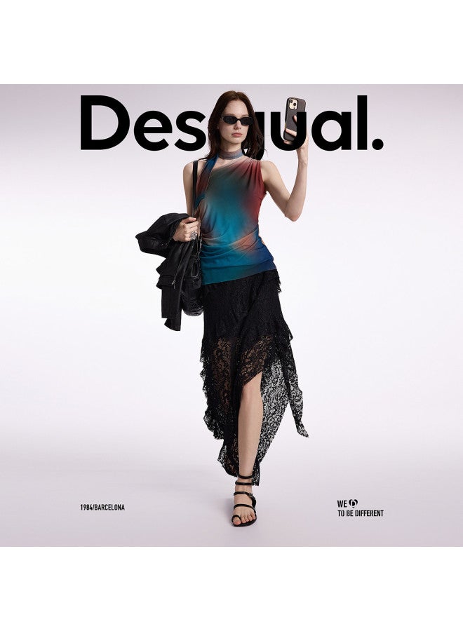 DESIGUAL 25 Slim-Fit Asymmetric Deconstructed Ombre Gradient Print One-Shoulder Women'S T-Shirt - Image 4