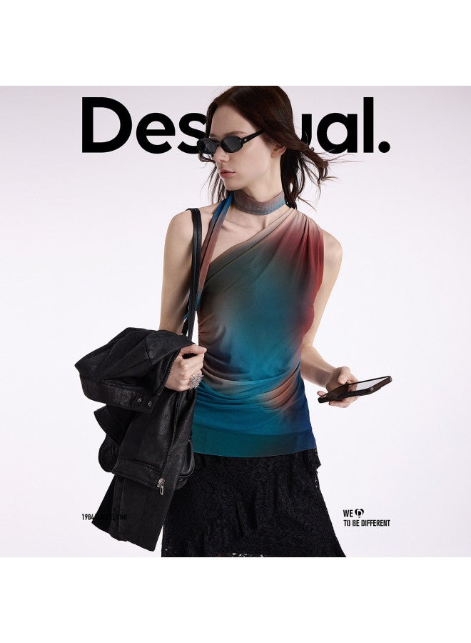 DESIGUAL 25 Slim-Fit Asymmetric Deconstructed Ombre Gradient Print One-Shoulder Women'S T-Shirt - Image 5