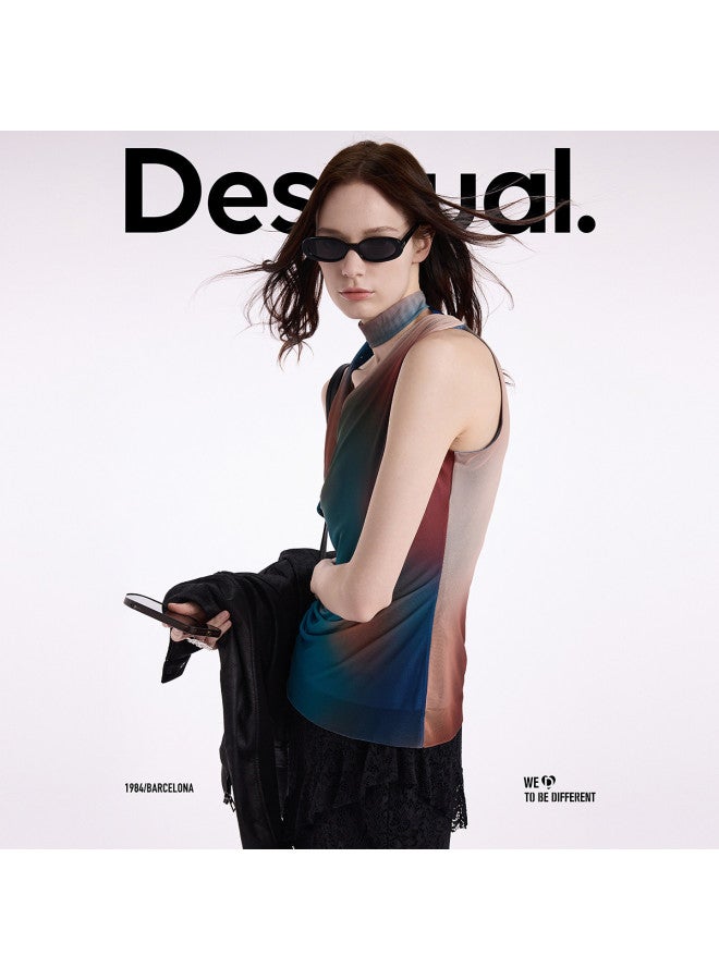 DESIGUAL 25 Slim-Fit Asymmetric Deconstructed Ombre Gradient Print One-Shoulder Women'S T-Shirt - Image 3