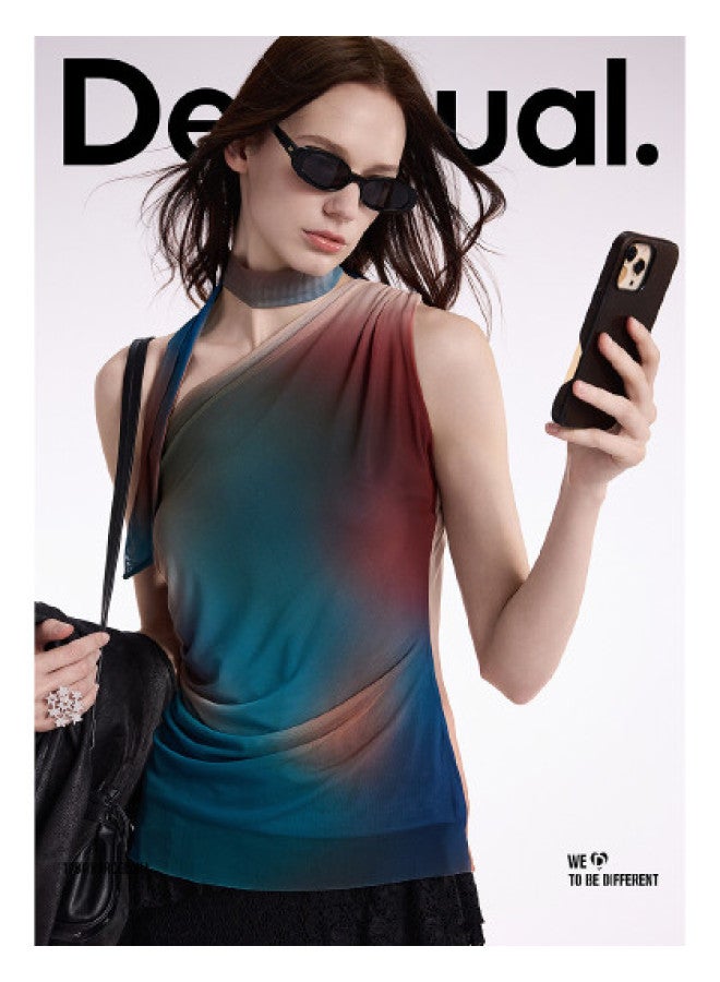 DESIGUAL 25 Slim-Fit Asymmetric Deconstructed Ombre Gradient Print One-Shoulder Women'S T-Shirt - Image 1
