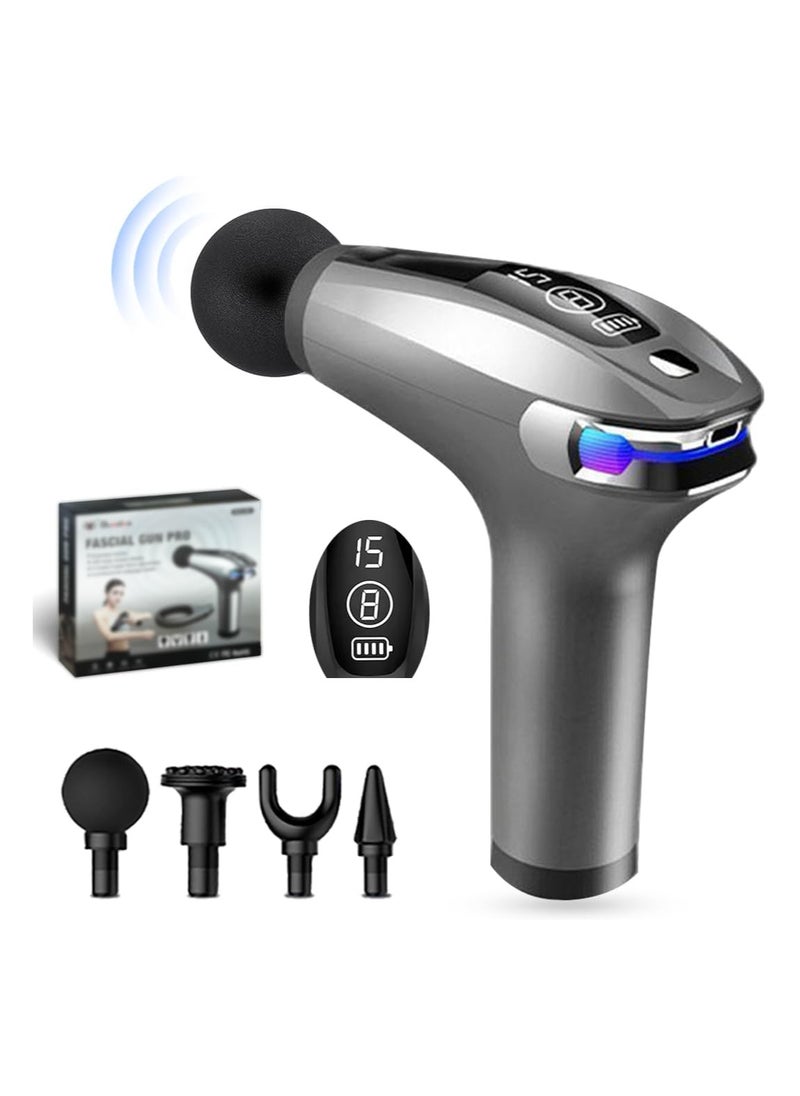 Massager Gun Pro Deep Tissue Therapy Pain Relief Rechargeable Muscle Massager Gun with LCD Display Silent Brushless Motor Percussion Gun 2 Modes 8 Speed Extended Handle Stardust Gray
