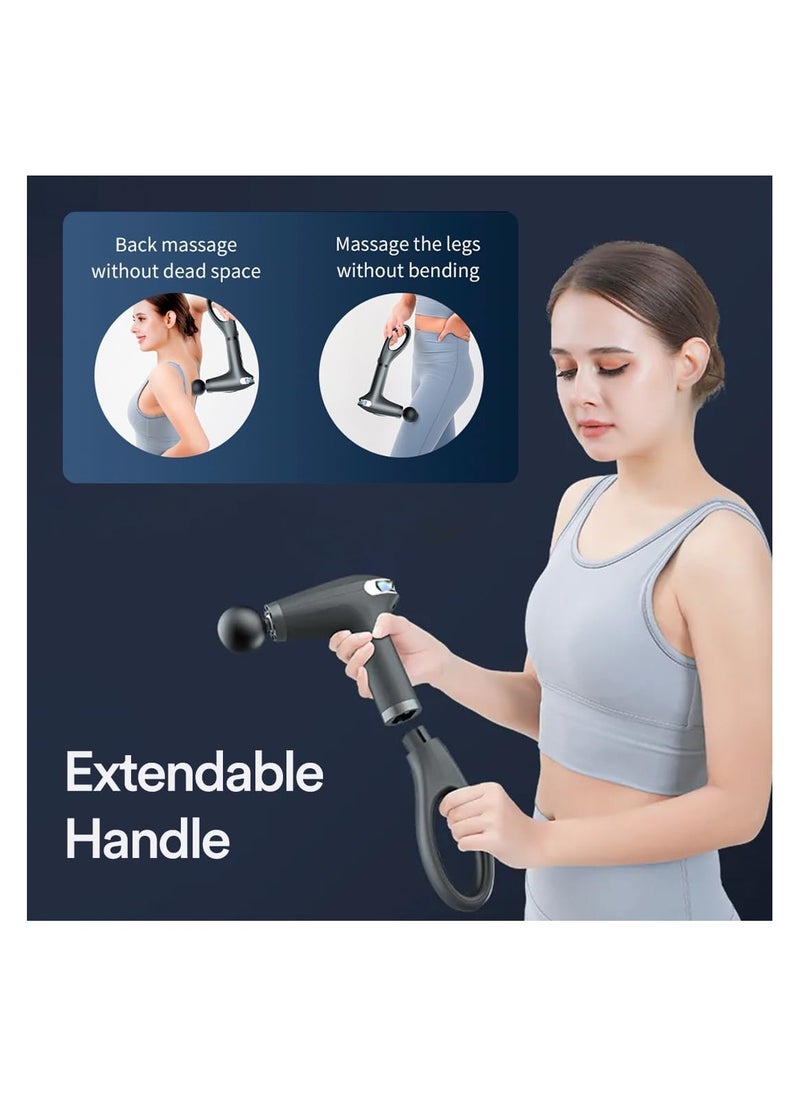 Massager Gun Pro Deep Tissue Therapy Pain Relief Rechargeable Muscle Massager Gun with LCD Display Silent Brushless Motor Percussion Gun 2 Modes 8 Speed Extended Handle Stardust Gray