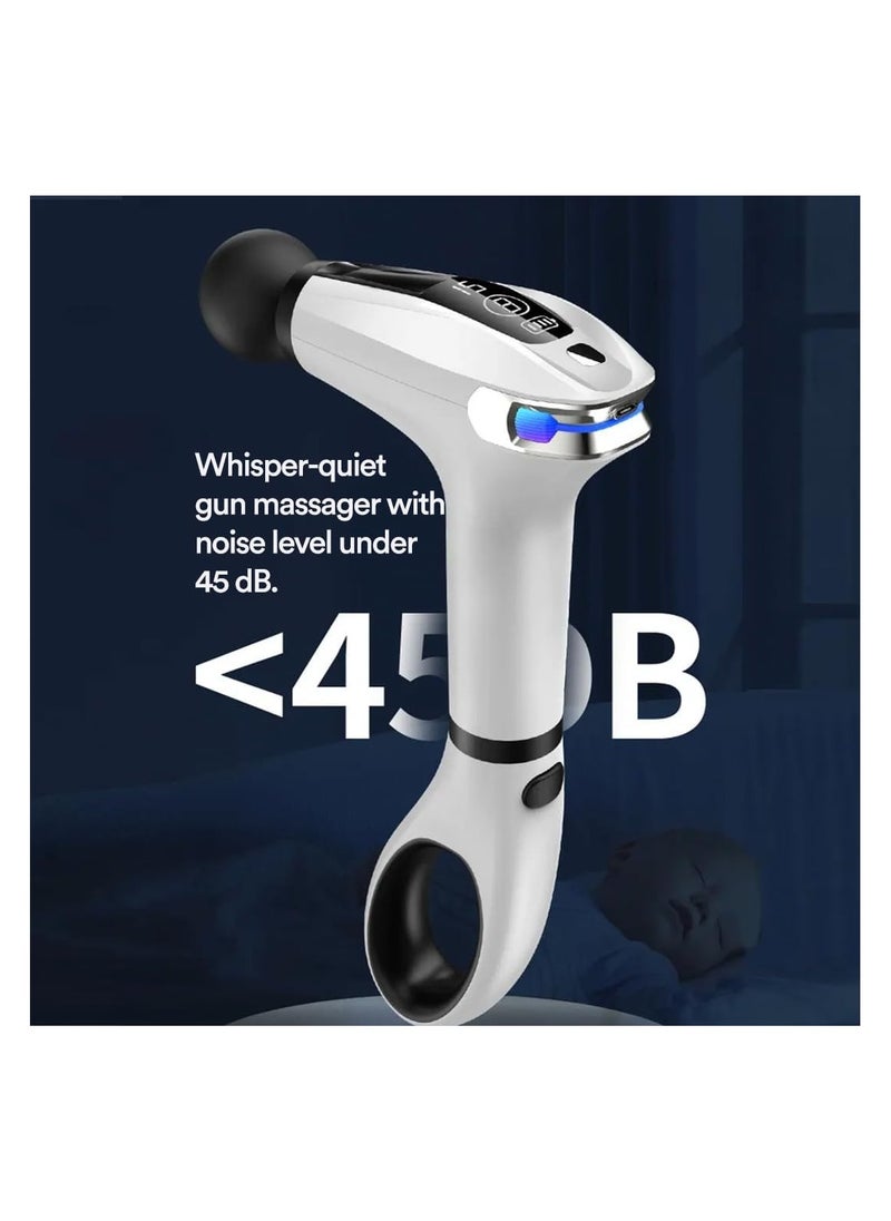 Massager Gun Pro Deep Tissue Therapy Pain Relief Rechargeable Muscle Massager Gun with LCD Display Silent Brushless Motor Percussion Gun 2 Modes 8 Speed Extended Handle Stardust Gray