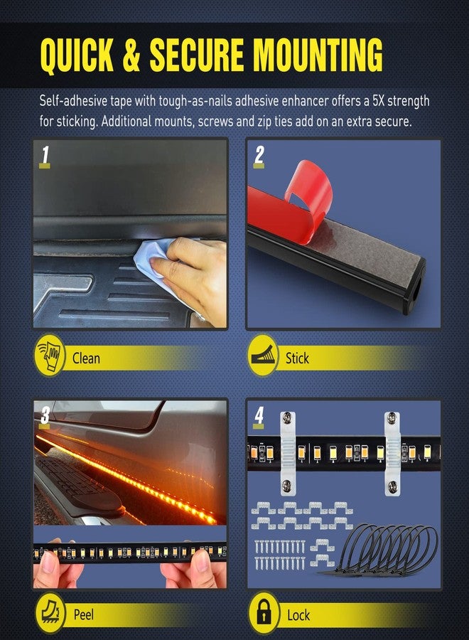 Nilight Truck LED Running Board Lights 2PCS 70 Inch LED Side Maker Light with 216 LEDs White Courtesy Light & Sequential Amber Turn Signal Lighting Strips for Extended & Crew Cab Trucks Pickup - Image 4