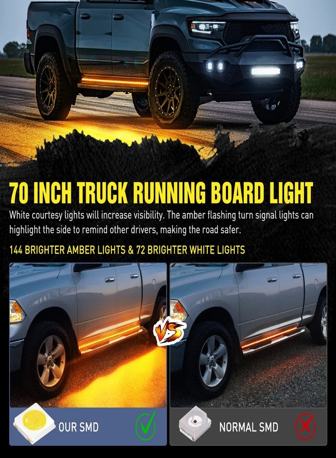 Nilight Truck LED Running Board Lights 2PCS 70 Inch LED Side Maker Light with 216 LEDs White Courtesy Light & Sequential Amber Turn Signal Lighting Strips for Extended & Crew Cab Trucks Pickup - Image 3