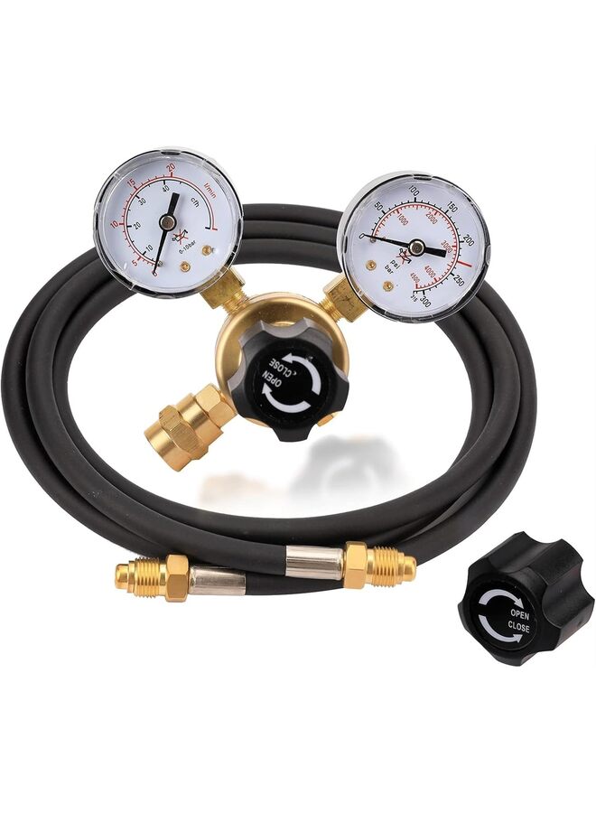 منظم غاز ثاني أكسيد الكربون الأرجون، مقياس، منظم غاز لحام مع خرطوم غاز بطول 6.6 قدم، وصلة مدخل، ضغط إدخال 0-4500 رطل/بوصة مربعة - Image 1