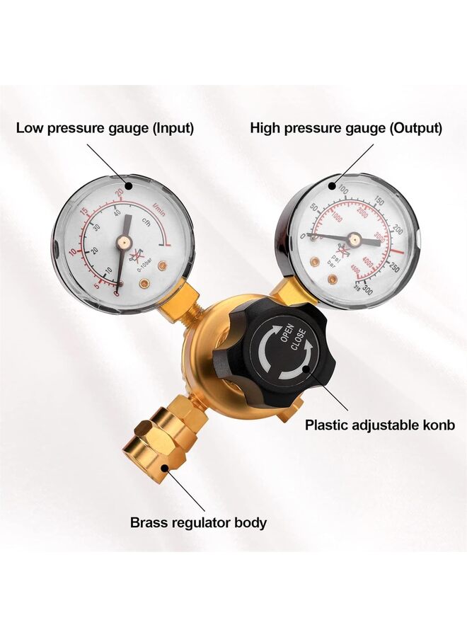 منظم غاز ثاني أكسيد الكربون الأرجون، مقياس، منظم غاز لحام مع خرطوم غاز بطول 6.6 قدم، وصلة مدخل، ضغط إدخال 0-4500 رطل/بوصة مربعة - Image 4