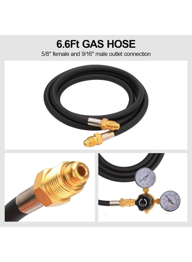 منظم غاز ثاني أكسيد الكربون الأرجون، مقياس، منظم غاز لحام مع خرطوم غاز بطول 6.6 قدم، وصلة مدخل، ضغط إدخال 0-4500 رطل/بوصة مربعة - Image 2