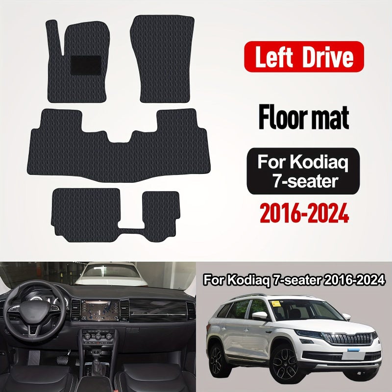 Front And Second Row Floor Mats for Skoda Kodiaq 7 Seater 2016 2024 Heavy Duty Black - Image 1