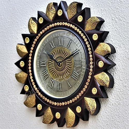 Vintage Clock Wooden Hand-Crafted Brass Numbers Analog Wall Clock / 18 Inches (45 Cm'S) / 1538-Wb2 - Image 2