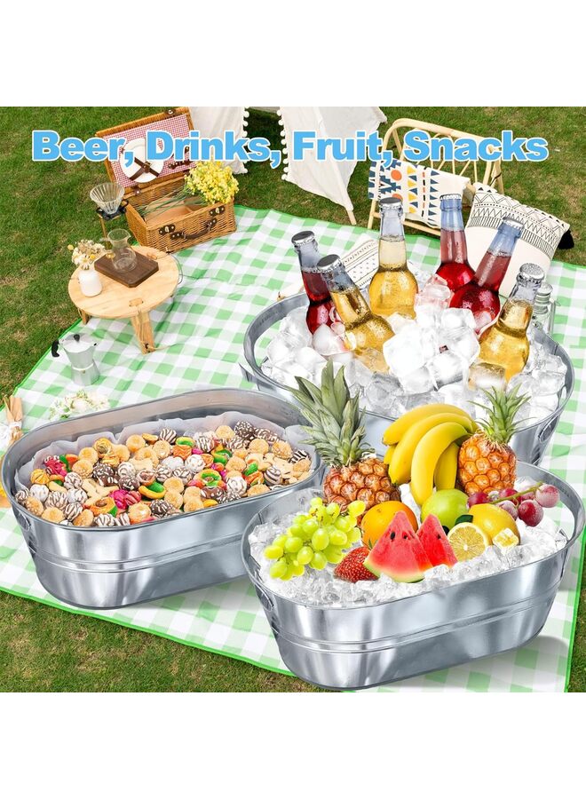 قطع دلاء ثلج معدنية مجلفنة سعة 15 لترًا، أحواض مشروبات للحفلات، صناديق مشروبات معدنية كبيرة للبيرة والنبيذ والشمبانيا ومبرد الكوكتيل لعيد الميلاد والهالوين والبار - Image 4