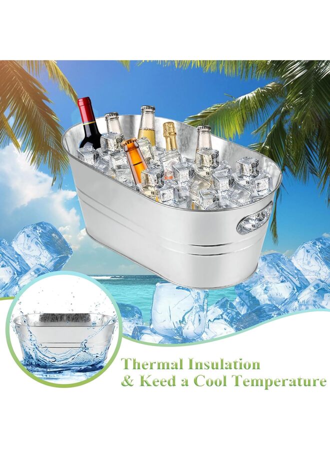 قطع دلاء ثلج معدنية مجلفنة سعة 15 لترًا، أحواض مشروبات للحفلات، صناديق مشروبات معدنية كبيرة للبيرة والنبيذ والشمبانيا ومبرد الكوكتيل لعيد الميلاد والهالوين والبار - Image 3