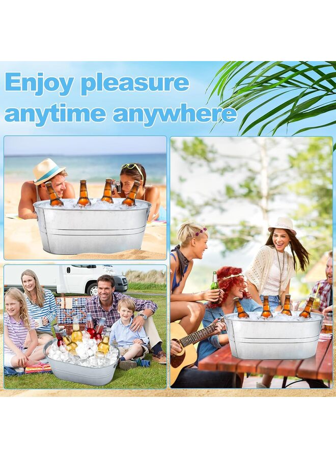 قطع دلاء ثلج معدنية مجلفنة سعة 15 لترًا، أحواض مشروبات للحفلات، صناديق مشروبات معدنية كبيرة للبيرة والنبيذ والشمبانيا ومبرد الكوكتيل لعيد الميلاد والهالوين والبار - Image 5