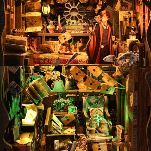 ETKVR Book Nook Kit DIY Miniature House Dollhouse Kit 3D Puzzles for Adults Gifts for Family and Friends Bookshelf Decor Tiny House Model Build with Dust Cover - Image 5
