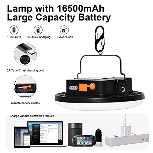 IODOO 16500mAh 60W Rechargeable Camping Light with Remote 3000LM 2700/4000/6500K LED Camping Lantern Portable IP65 Waterproof Tent Lights Power Failur - Image 3