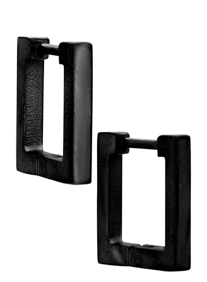 Pierced Owl 316L Stainless Steel Square Shaped Huggie Hoop Earrings, Sold as a Pair (Black) - Image 1