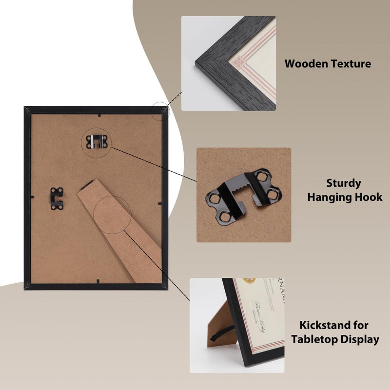 بيتافلوب PETAFLOP Picture Frames 8.5 × 11 مجموعة مستندات الإطار مجموعة من 18 إطارًا أسودًا للمنضل الجدار رأسياً وأفقياً - Image 5