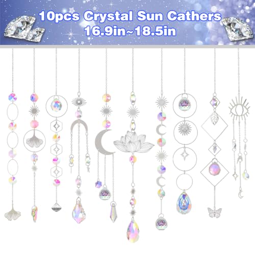 Worgree Sun Catchers, 10 Pcs Crystal Suncatcher Prism Hanging Kit with Chain Rainbow Maker Crystals Balls Pendants Ornaments for Indoor Window Outdoor Garden Backyard Patio Car Mirror Christmas Tree Decor - Image 2