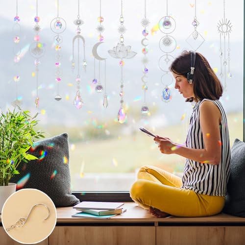 Worgree Sun Catchers, 10 Pcs Crystal Suncatcher Prism Hanging Kit with Chain Rainbow Maker Crystals Balls Pendants Ornaments for Indoor Window Outdoor Garden Backyard Patio Car Mirror Christmas Tree Decor - Image 3