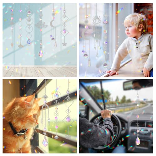 Worgree Sun Catchers, 10 Pcs Crystal Suncatcher Prism Hanging Kit with Chain Rainbow Maker Crystals Balls Pendants Ornaments for Indoor Window Outdoor Garden Backyard Patio Car Mirror Christmas Tree Decor - Image 4
