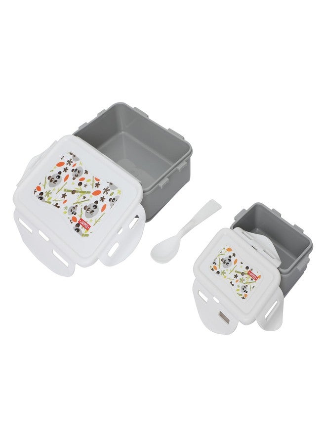 JAYPEE Nutter Butter Plastic 2 Container Lunch Box with Spoon | Tiffin Box with Silicon Seal |BPA Free, Grey, 1100 ml |Suitable for School Kids - Image 2