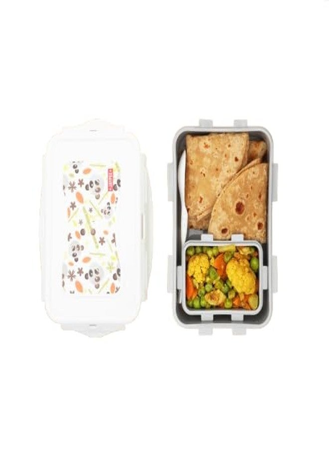 JAYPEE Nutter Butter Plastic 2 Container Lunch Box with Spoon | Tiffin Box with Silicon Seal |BPA Free, Grey, 1100 ml |Suitable for School Kids - Image 1