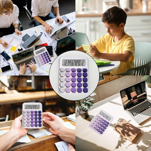 RATAVA Colorful Candy Basic Calculator | 12-Digit Large LCD Display with Sugar Cube Buttons | Cute & Functional for Office, School, Home & Business | Color - Purple | (1 Pc), White - Image 5