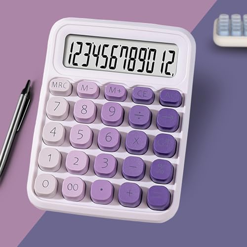 RATAVA Colorful Candy Basic Calculator | 12-Digit Large LCD Display with Sugar Cube Buttons | Cute & Functional for Office, School, Home & Business | Color - Purple | (1 Pc), White - Image 4