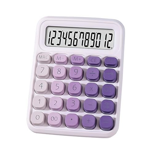 RATAVA Colorful Candy Basic Calculator | 12-Digit Large LCD Display with Sugar Cube Buttons | Cute & Functional for Office, School, Home & Business | Color - Purple | (1 Pc), White - Image 1