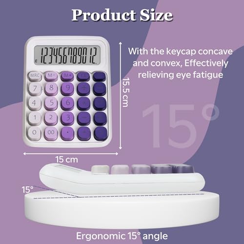 RATAVA Colorful Candy Basic Calculator | 12-Digit Large LCD Display with Sugar Cube Buttons | Cute & Functional for Office, School, Home & Business | Color - Purple | (1 Pc), White - Image 2