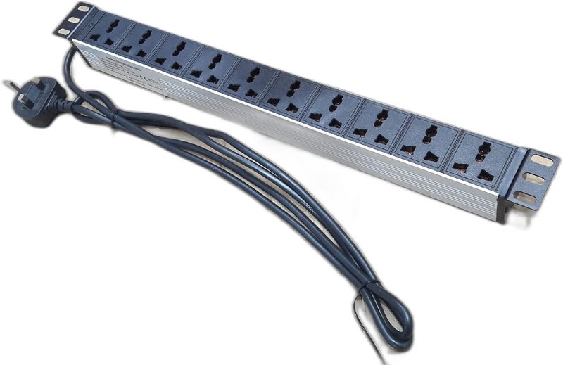 إكس فورم XForm PDU 10 WAY - وحدة توزيع طاقة متعددة المقابس 10 وحدات 13A مثبتة على حامل 1U، شريط طاقة لخزانة الشبكة، مقبس فضي اللون، مخرج قياسي مع مفتاح تشغيل، توزيع طاقة من الألومنيوم (10 مخارج) - Image 1