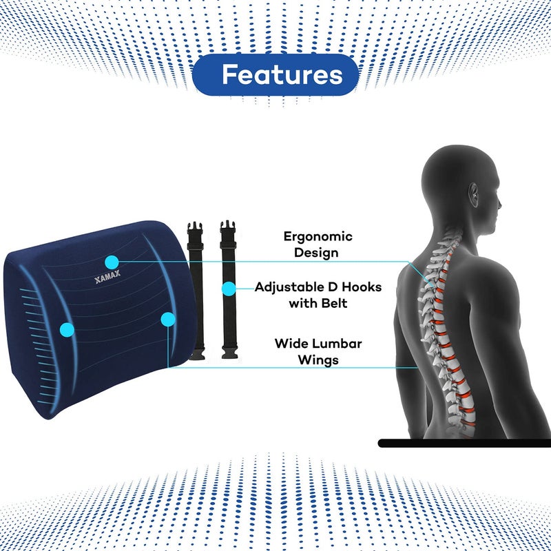 XAMAX 2nd Generation PRO L series LUMBAR SUPPORT Back Rest with Advanced POLY FLEXI FOAM,(Blue), Universal Size - Image 4