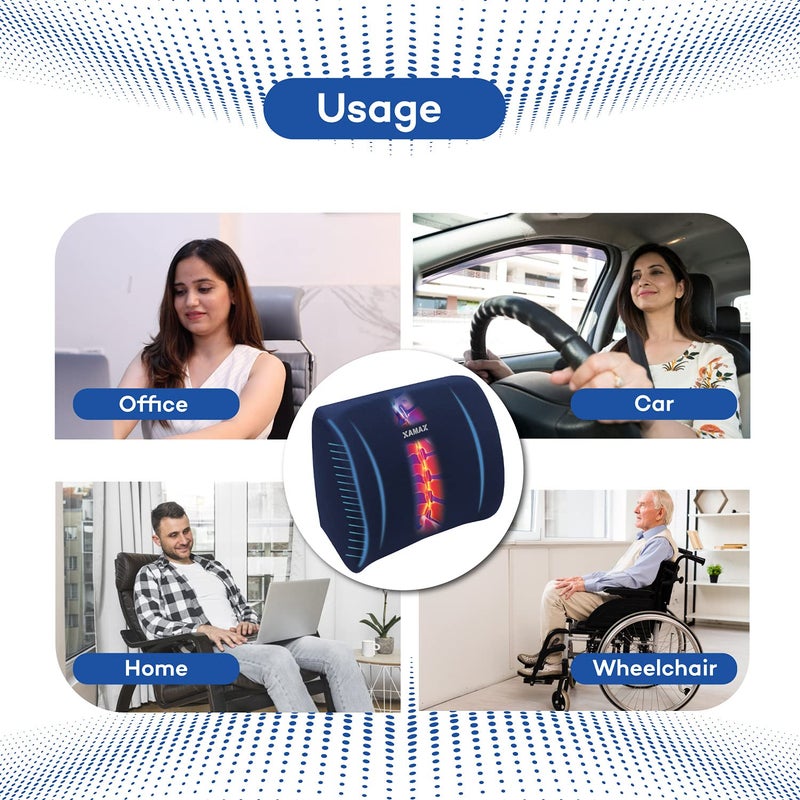XAMAX 2nd Generation PRO L series LUMBAR SUPPORT Back Rest with Advanced POLY FLEXI FOAM,(Blue), Universal Size - Image 5