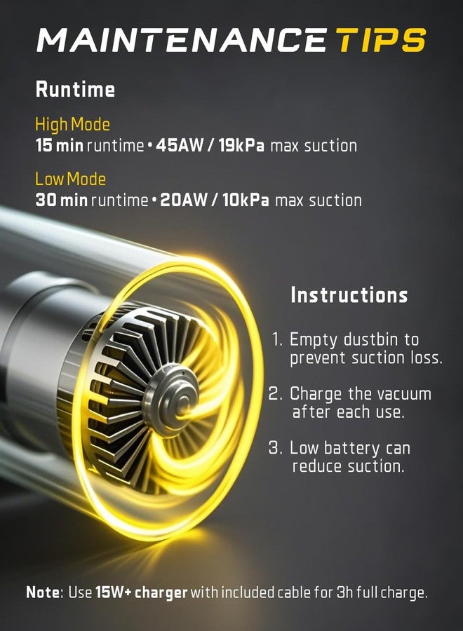 Fanttik Slim V10 APEX Cordless Car Vacuum, 4-in-1 Portable Mini Handheld Vacuum, 19000pa Suction Power, Upgraded Smart Digital Display, 2 Suction Modes for Car, Office Desk, Keyboards - Image 4