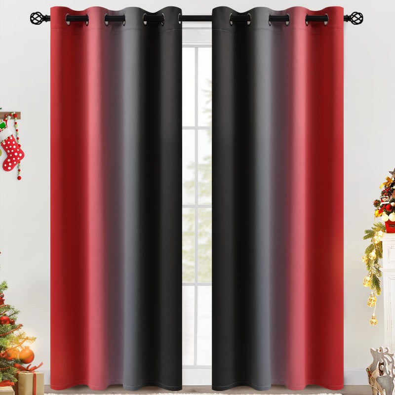 COSVIYA Grommet Ombre Room Darkening Curtains 84 inches Length for Living Room Light Blocking Red and Black Gradient Window DrapesCurtains for Bedroom2 Panels 52x84inches