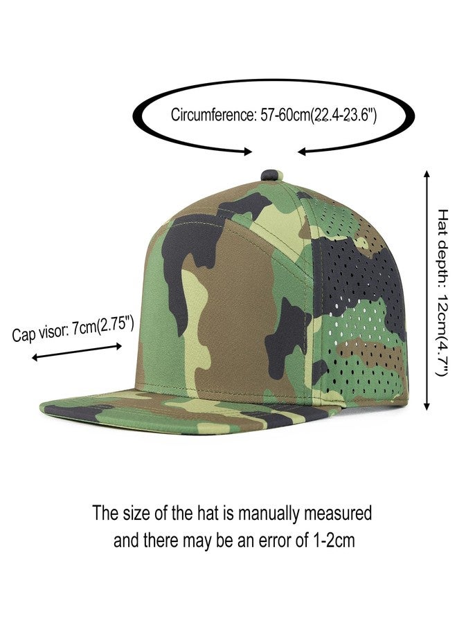 FEINION Men Flat Brim Baseball Cap Adjustable Performance Snapback Hat Laser Perforated Cap (Green Camouflage) - Image 4