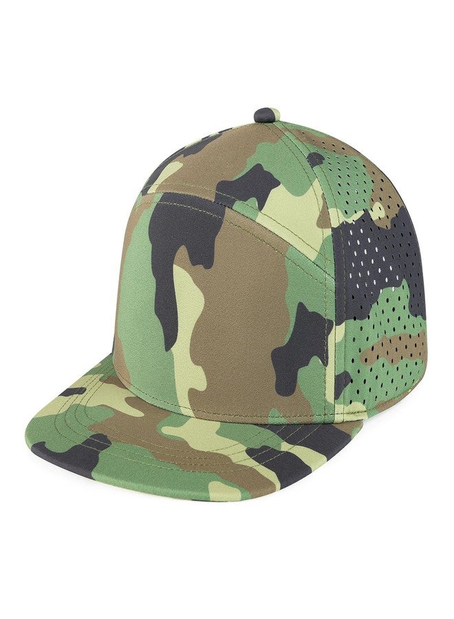 FEINION Men Flat Brim Baseball Cap Adjustable Performance Snapback Hat Laser Perforated Cap (Green Camouflage) - Image 2