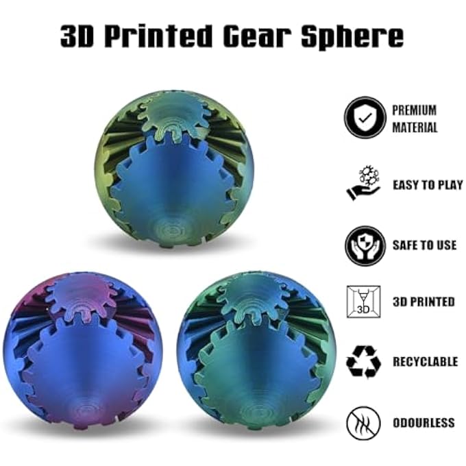 SANSGOUP Gear Sphere, 3D Printed Gearsphere - The Steampunk Whirling Wonder Fidget Gear Ball, Gearsphere Cube Fidget Toy for Office and Home, Stress Relief Cool Stuff Toys Gift for 3+ Age Kids Adult, Blue - Image 2