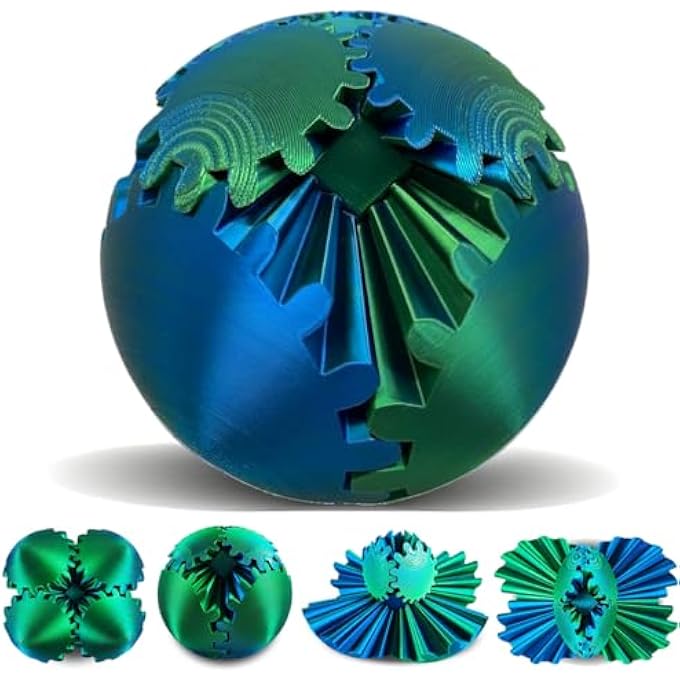 SANSGOUP Gear Sphere, 3D Printed Gearsphere - The Steampunk Whirling Wonder Fidget Gear Ball, Gearsphere Cube Fidget Toy for Office and Home, Stress Relief Cool Stuff Toys Gift for 3+ Age Kids Adult, Blue - Image 1